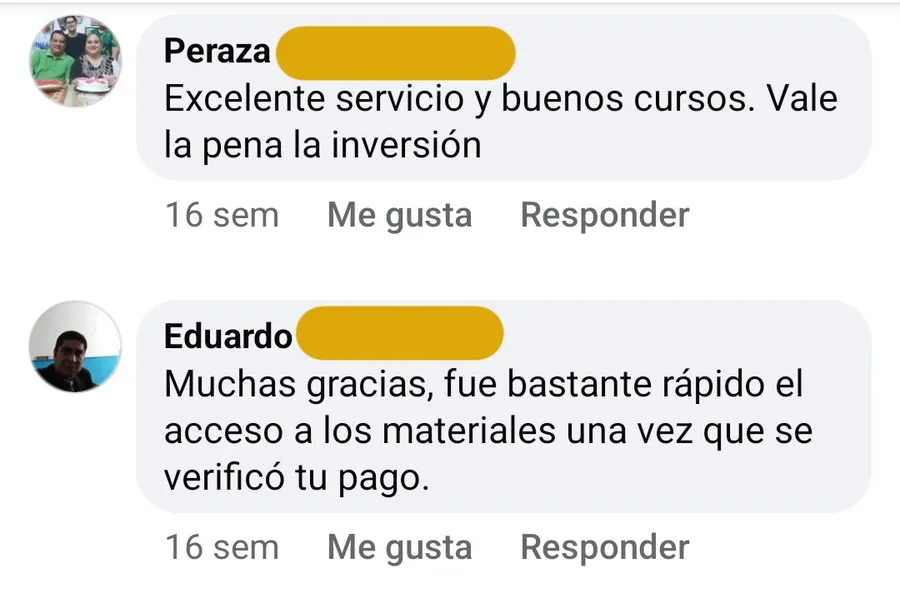 Comentarios de clientes en Facebook