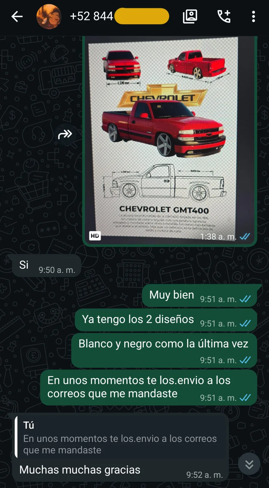 Captura de conversación con un cliente