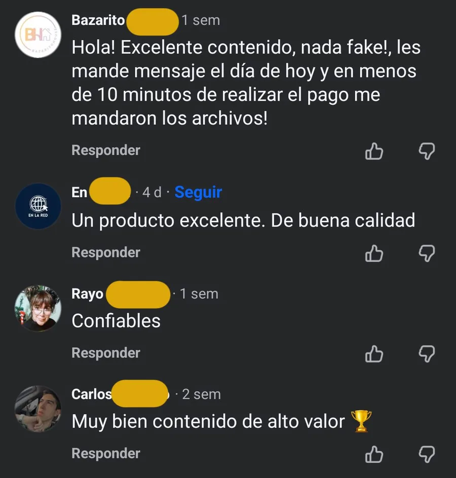 Comentarios de clientes en Facebook