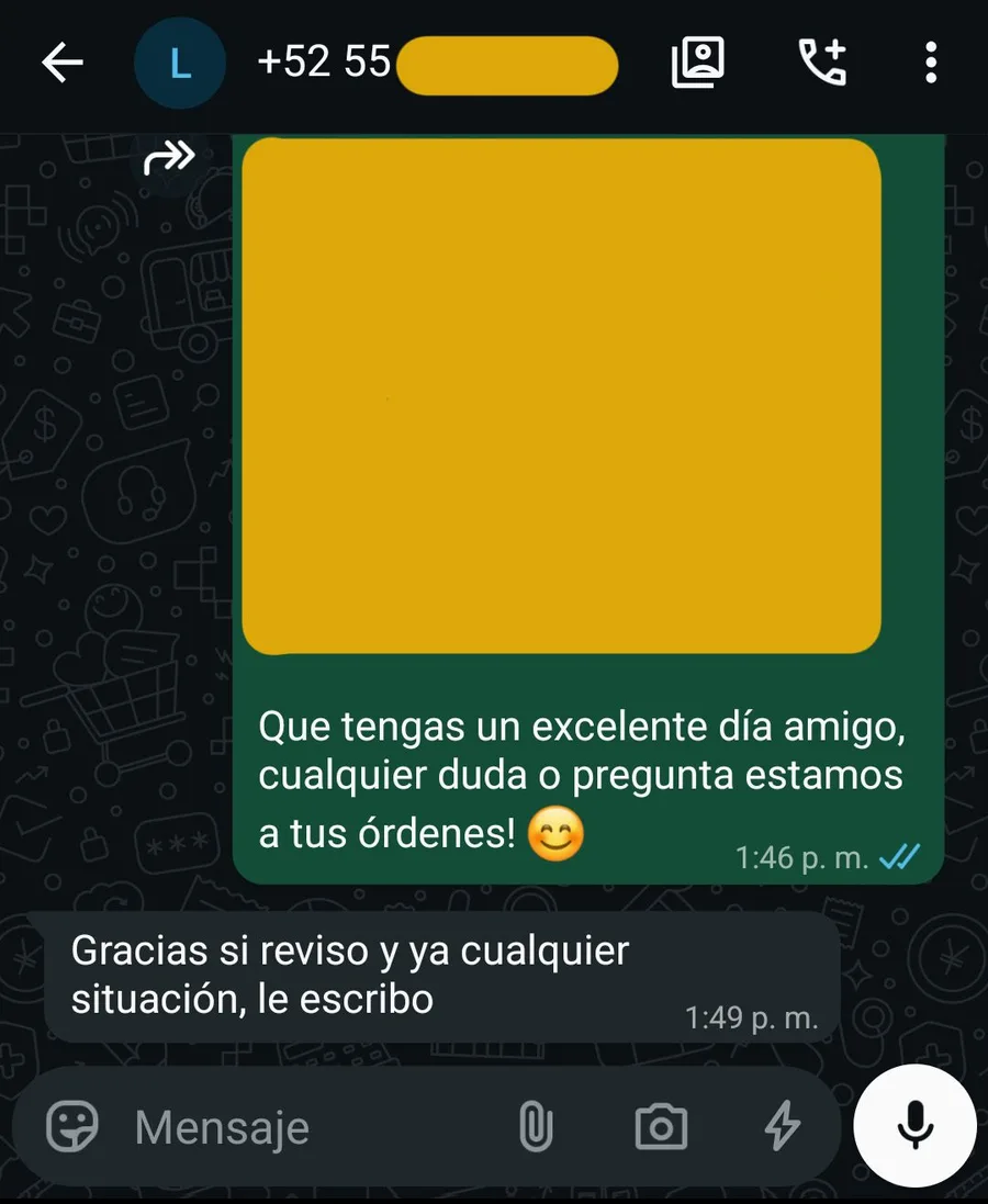 Captura de conversación con un cliente