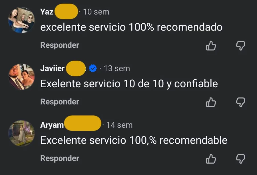 Comentarios de clientes en Facebook
